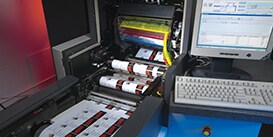 Labels on a printing press
