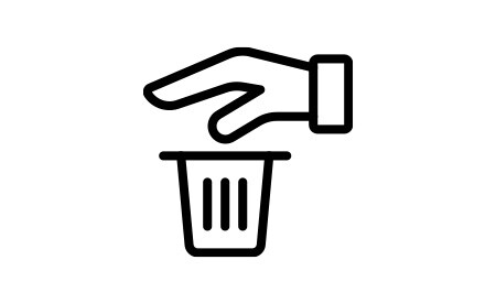 Icon of downward-facing hand over trash can
