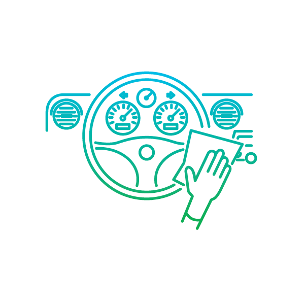 icon of person wiping down steering wheel