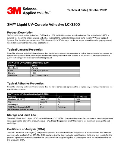 3M™ UV Curable Adhesive LC 3200
